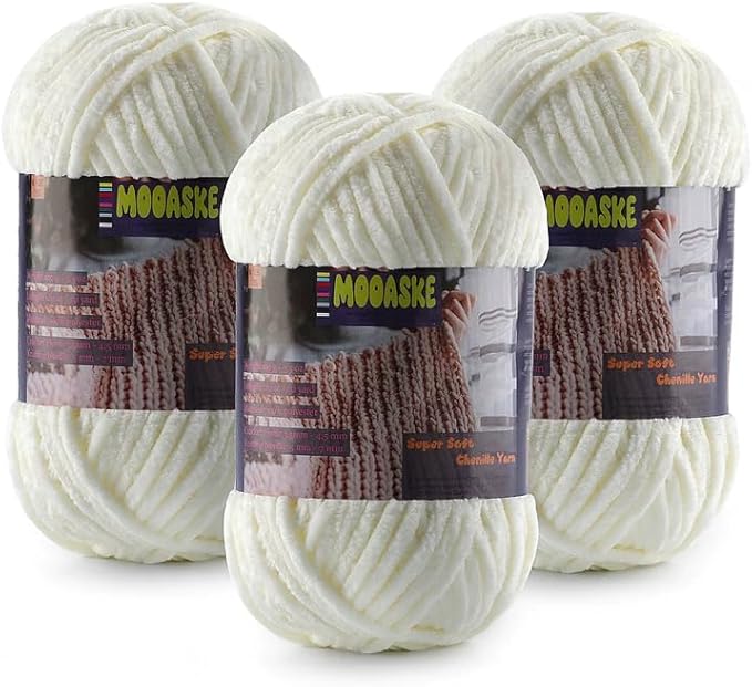 Baby Blanket Yarn for Crocheting - Soft Velvet Fluffy Chenille Yarn for Knitting Amigurumi Making Scarves, Doll - 100g/3.5oz 131 Yards Thick Plush Yarns (3, Cream)