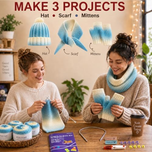 Knitting Kit for Beginners, Complete Starter Kit for Scarf, Hat, Gloves - Image 3