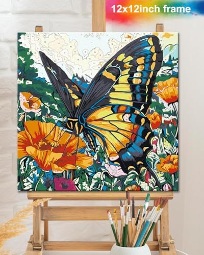 TOCARE Framed Paint by Numbers Kit for Adults & Kids Ages 8-12, 12x12Inch Colorful Butterfly Paint by Numbers with Frame, Flower Paint by Number Framed Canvas for Animal Lovers (Without Easel) - Image 6