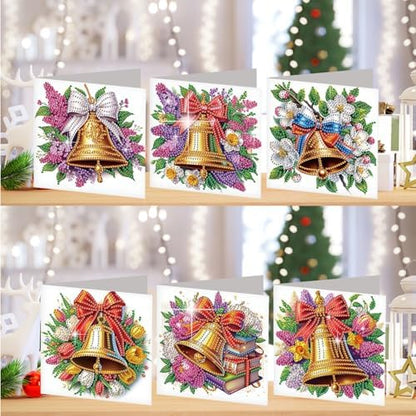 jinglinhh 6pcs Christmas Bell Lavender Tulip Flower Diamond Art Painting Greeting Cards with Envelopes, DIY Card Making Kits for Adults, Diamond Art Postcards Christmas Cards Craft Gifts - Image 4