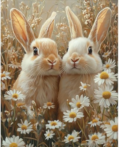 RICUVED Easter Paint by Numbers for Adults, Rabbits Paint by Numbers Kit for Adults Beginners, Flowers DIY Acrylic Oil Painting on Canvas Easy for Gift Home Wall Decor 16x20 Inch by RICUVED