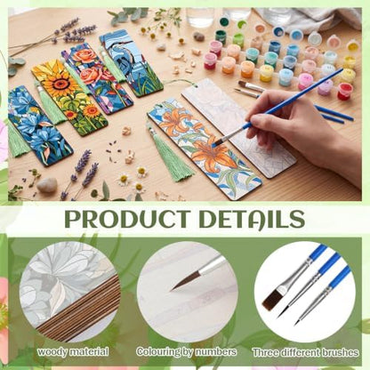 Kosiz 12 Pcs Glass Flowers Paint by Number Kit for Adult Wood Bookmark - Image 4
