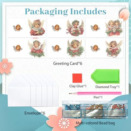 jinglinhh 6pcs Christmas Angel Girl Diamond Art Painting Greeting Cards with Envelopes, DIY Card Making Kits for Adults, Diamond Art Postcards Christmas Cards Craft Gifts - Image 3