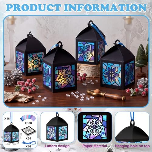 Maitys 16 Sets Winter Snowflake Paper Lantern Suncatcher Craft Kits - Image 3