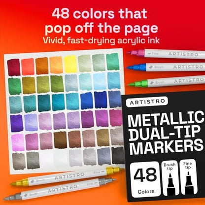 ARTISTRO 48 Metallic Dual-Tip Acrylic Paint Marker Pens for Drawing - Image 2
