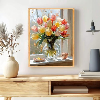 MAXBYE Flower Paint by Numbers Kit for Adults, Tulips Paint by Numbers Kits for Beginner, DIY Acrylic Color by Number on Canvas for Home Wall Decor Gift 12X16 Inch - Image 3