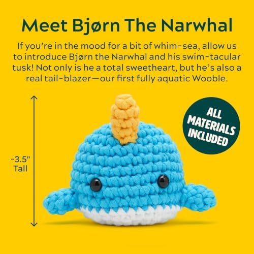 The Woobles Beginner Crochet Kit with Scissor - Bjørn the Narwhal - Image 3