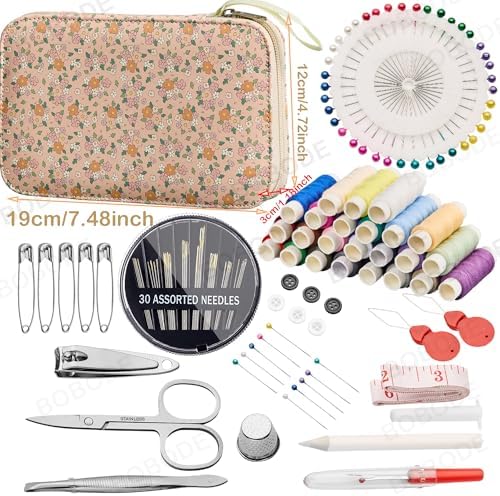 Sewing Project Kits Floral Pattern Sewing Kit with 130PCS Sewing Supplies Accessories,Printing Sewing Set with Zipper Sewing Supplies Case,for Travel Emergency, Home - Image 2