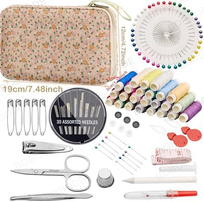 Sewing Project Kits Floral Pattern Sewing Kit with 130PCS Sewing Supplies Accessories,Printing Sewing Set with Zipper Sewing Supplies Case,for Travel Emergency, Home - Image 2