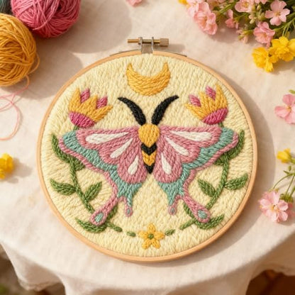 INFUNLY Pink Moths Punch Needle Kits for Beginner Adult Flowers DIY Punch Needle Embroidery Starter Kit for Wall Hanging Moon Needles Stitching Kit with Instruction for DIY Crafts Gift Home Decor - Image 4