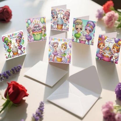 jinglinhh 6pcs Diamond Art Painting Happy Birthday Cupcake Fairy Greeting Cards with Envelopes, DIY Card Making Kits for Adults, Diamond Art Postcards Christmas Cards Craft Gifts - Image 6