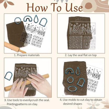 CHGCRAFT 4 Pcs 4 Styles Wildflowers Polymer Clay Texture Sheets Mushrooms Silicone Texture Stamp Leaves Clay Texture Mat Modeling Pattern Pad Texture Sheets for Making Earrings Jewerly, 5.5x5.5 inch - Image 4