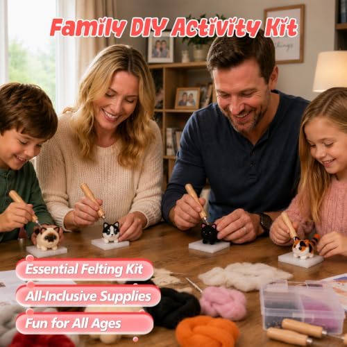 Voduynl Beginner Needle Felting Kit - 4 Cats and Dogs Pairs - Includes Wool, Tools, Step-by-Step Video, Safety Guide & Instruction Cards, Ideal Starter Set for Adults & DIY Beginners - Image 5