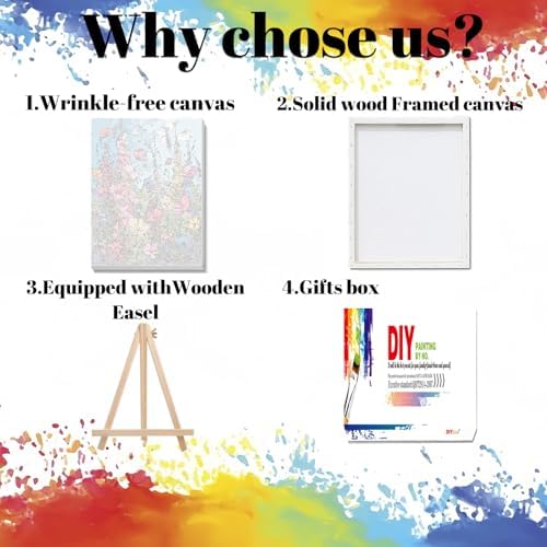 Hutarosl Flowers Paint by Numbers with Frame for Adults - with Wooden Easel,Adult Paint by Number,Flowers Canvas Paint by Numbers for Adults,Gifts and Home Decor 12x16inch - Image 6