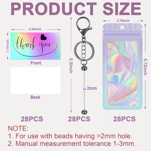 42/84/126 Pcs Beadable Keychain Bars Bulk Blank DIY Beaded Keychain Making Supplies with Bag Thank You Card - Image 2
