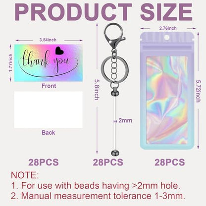 42/84/126 Pcs Beadable Keychain Bars Bulk Blank DIY Beaded Keychain Making Supplies with Bag Thank You Card - Image 2