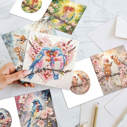 Artiphile DIY Pearl Art Painting Greeting Card Set Crafts Decor 6-Piece Foldable Cards Kit with Envelopes and Tools for Holiday Wishes Adult Crafting Project-Bird - Image 7