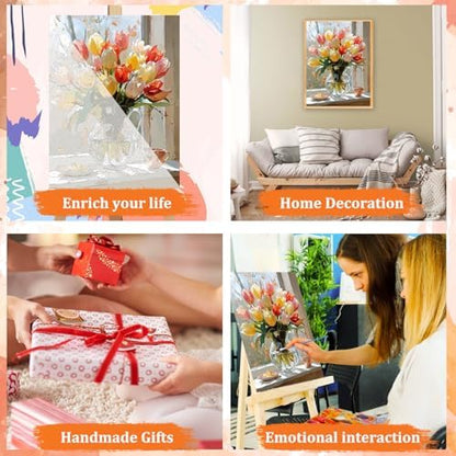 MAXBYE Flower Paint by Numbers Kit for Adults, Tulips Paint by Numbers Kits for Beginner, DIY Acrylic Color by Number on Canvas for Home Wall Decor Gift 12X16 Inch - Image 5