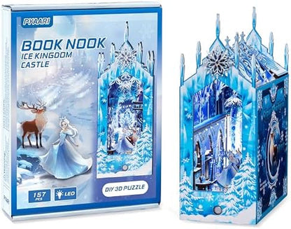 Ice Kingdom Castle Book Nook Kit, Snow World 157-Piece DIY Miniature House, 3D Wooden Puzzle BookNook Kit for Adults, Tiny Home Model Building Kit for Book Lovers & Beginners, Bookshelf Decor by PYAARI