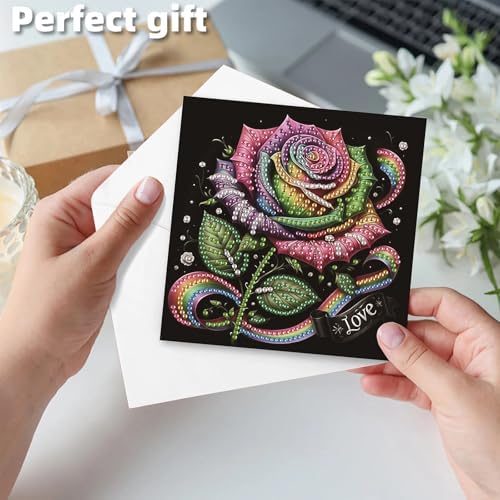 POETRYDRAW 6 Pack 5D DIY Diamond Art Painting Rose Greeting Card Kit, Diamond Birthday Holiday Greeting Card, Art Crafts Kit Creative with Envelope - Image 7