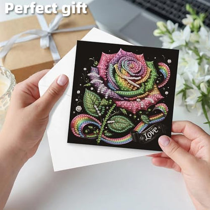 POETRYDRAW 6 Pack 5D DIY Diamond Art Painting Rose Greeting Card Kit, Diamond Birthday Holiday Greeting Card, Art Crafts Kit Creative with Envelope - Image 7