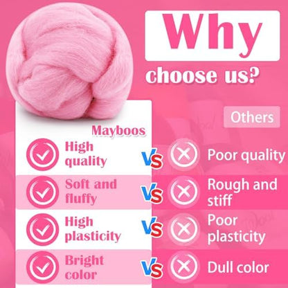 Mayboos 1.76oz Pink Natural Wool Roving, Needle Felting Wool - Image 6