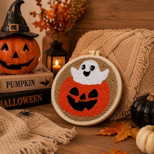 Punch Needle Kit for Beginners Adults-Pumpkin Ghost, with Embroidery Hoop - Image 6