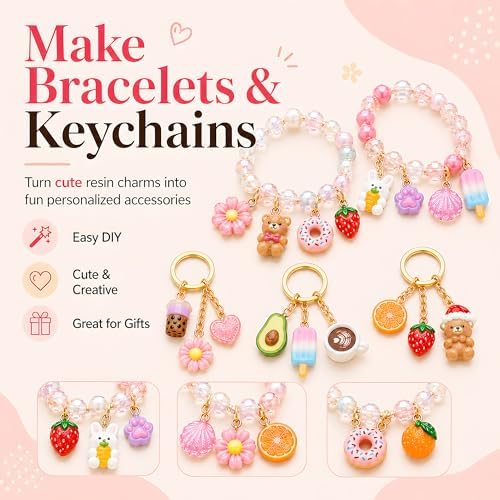 Cute Resin Charm Set for Bracelets, Assorted Kawaii Styles Bulk Pack, Small Animal & Candy Design for Jewelry Making, DIY Crafts, Bag Accessories, Gift Kit for Girls - Image 4