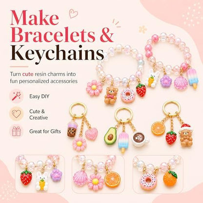 Cute Resin Charm Set for Bracelets, Assorted Kawaii Styles Bulk Pack, Small Animal & Candy Design for Jewelry Making, DIY Crafts, Bag Accessories, Gift Kit for Girls - Image 4
