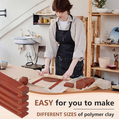 Sasylvia 10 Pcs Clay Pottery Rolling Pin Guides,5 Size,Reddish Brown - Image 5