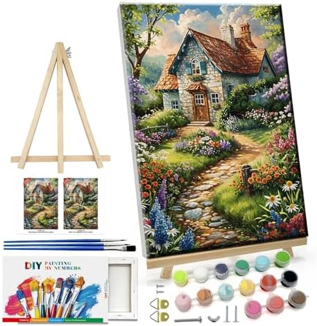 ATDMS House Flowers Paint by Numbers Kits for Adult with Frame, 8x12 Inch by ATDMSDIY