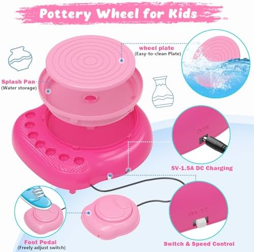 Pottery Wheel for Kids with Air Dry Clay Kit, 12 Paints & Tools, Ages 6-12 - Image 3