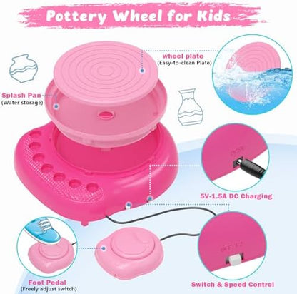 Pottery Wheel for Kids with Air Dry Clay Kit, 12 Paints & Tools, Ages 6-12 - Image 3