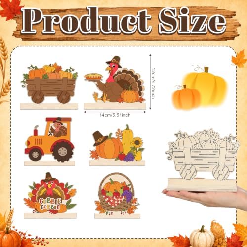 Yuntau 24 Pcs Color Your Own Thanksgiving Signs, DIY Wooden Crafts Kit - Image 2