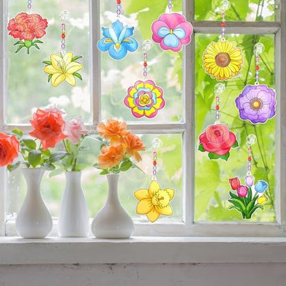 Dunzoom 30 Set Flower Suncatcher Kit Spring DIY Paint Craft Sun Catcher - Image 4
