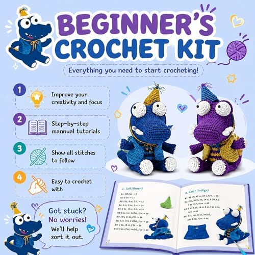 Crochet Kit for Beginners, DIY Crochet Amigurumi Craft Kit (Purple+Blue) - Image 5