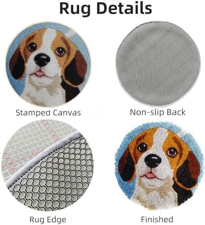 Latch Hook Rug Kit Cute Cartoon Puppy Beagles Dog with Christmas Color Easy for Beginners Round Shape Carpet Crochet Yarn Craft Mini Rug DIY Hook and Latch Little Tapestry for Home Decor 30x30cm-2 - Image 3