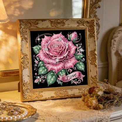 jinglinhh Pink Rose Flowers Special Shaped DIY Diamond Art Painting Kit for Adults Beginners, Partial Drill Crystal Rhinestone Gem Art Craft Home Wall Decor 30x30cm - Image 4