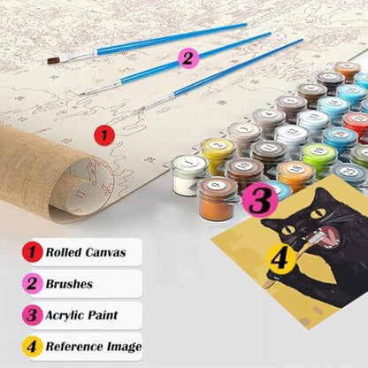 GEMFAMILY Paint by Numbers Kit for Adults Beginners, Animal Cat Adult Paint by Number Kits on Canvas,DIY Black Cat Digital Oil Number Painting Kits for Home Decor 16 X 16 inch - Image 6