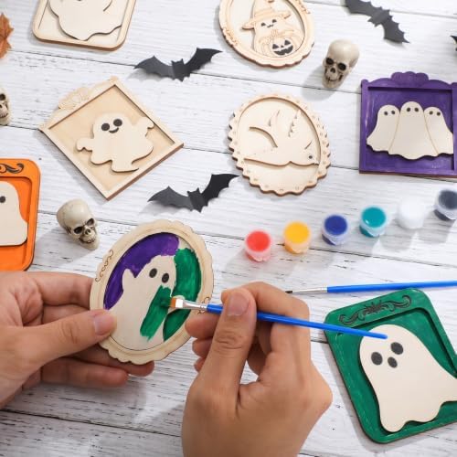 12 Pack Halloween DIY Wooden Ghost Frame Craft, Ghost Wood Painting Crafts - Image 3