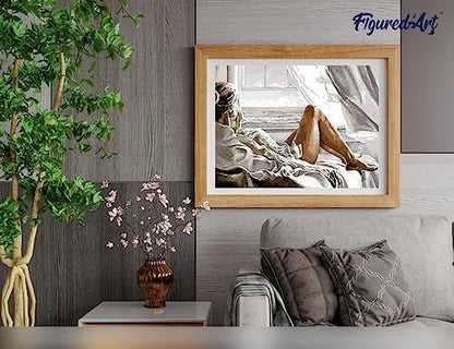 Figured'Art Paint by Numbers for Adults with Frame Rest Facing The Sea 16"x20" - Craft Art Painting DIY Kit Canvas Already Stretched on a Wooden Frame - Image 4