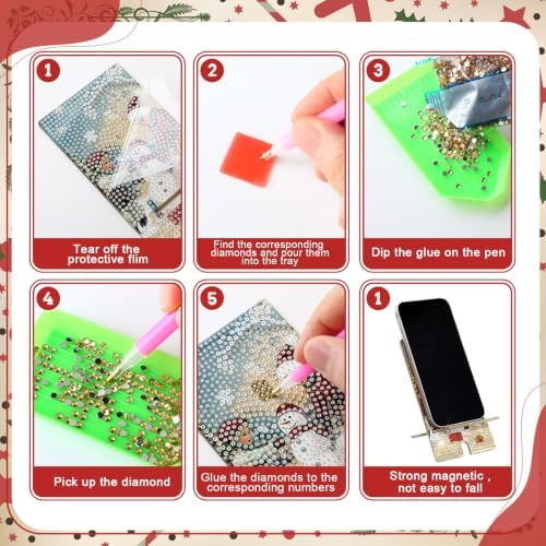 Saillong 6 Pcs Vintage Christmas Diamond Painting Phone Stand DIY Holder - Image 6