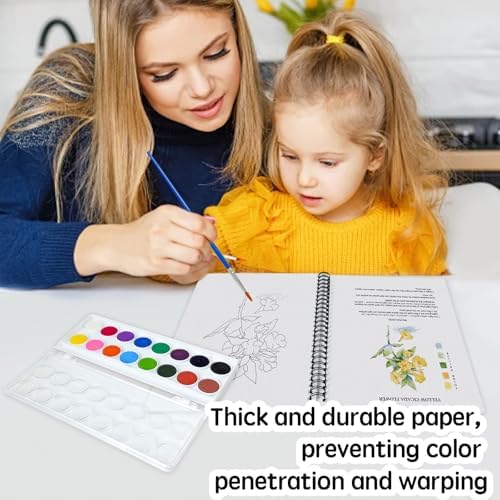 SLWBZ Watercolor Workbook Pink Flowers, 15 Different Patterns of Original DIY Designs, 16 Color Watercolor Paint Plates with Palette and Brush, Beginner-Friendly Watercolor Workbooks, Pink Hydrangea - Image 4