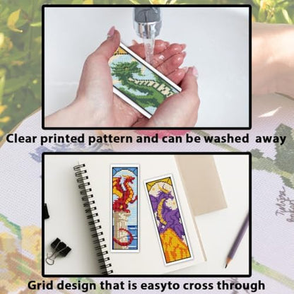 ACRNIGHEET 6PCS Cross Stitch Bookmark Kit for Beginner Dragon Stamped Cross Stitch Kits Needlepoint Kit for Adults DIY Tassel Embroidery Bookmark Kits with Instructions Craft Gift 8.5''x3'' 11CT - Image 3