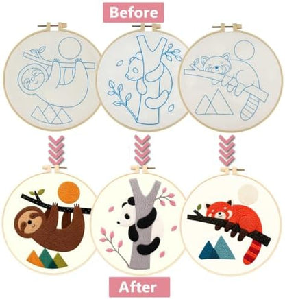 3 Packs Embroidery Kit for Adults, Embroidery for Beginners (Animal-2) - Image 2