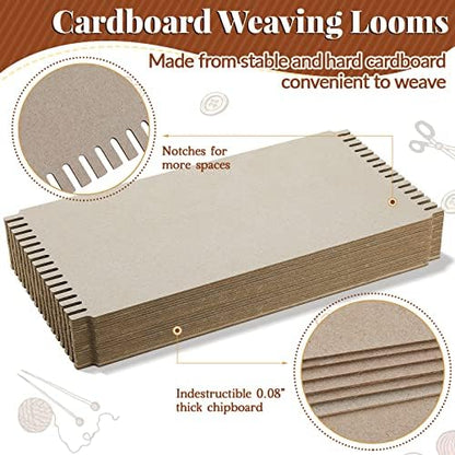 Henoyso 48 Pcs Cardboard Weaving Looms Cardboard Wide Notch Weaving Boards for Beginners Knitting Sewing Crochet Basket Jewelry Arts Crafts, 6-1/2 x 13 Inch (Pack of 3) - Image 3