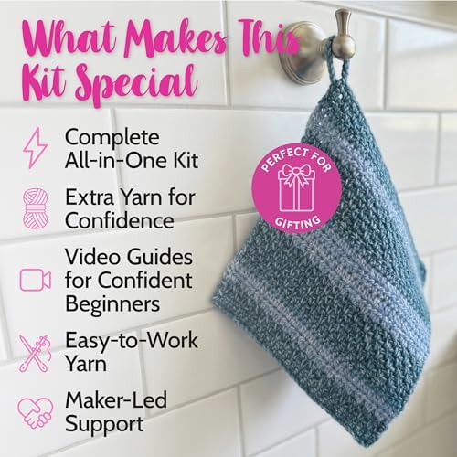 KnitPal Dishcloth Crochet Kit for Beginners (Jean Blue + Sky Blue) - Image 2