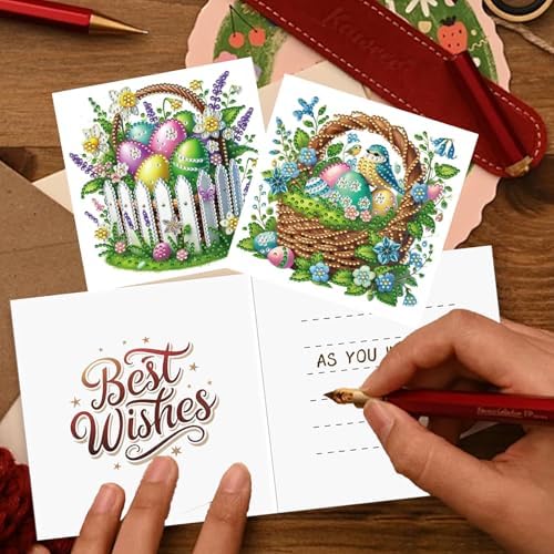jinglinhh 12pcs Easter Egg Basket Diamond Art Painting Greeting Cards with Envelopes, DIY Card Making Kits for Adults, Diamond Art Christmas Cards for Birthday Holiday Postcards Craft Gifts - Image 5