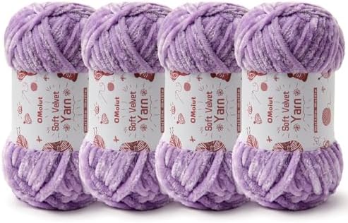4x100g Fluffy Velvet Chenille Yarn for Crocheting and Knitting, 4x80m (87.5yd) Baby Yarn for Crocheting Soft, Crochet Chunky Yarns Amigurumi Yarns (4 Light Purple) by OMoiut