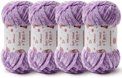 4x100g Fluffy Velvet Chenille Yarn for Crocheting and Knitting, 4x80m (87.5yd) Baby Yarn for Crocheting Soft, Crochet Chunky Yarns Amigurumi Yarns (4 Light Purple) by OMoiut